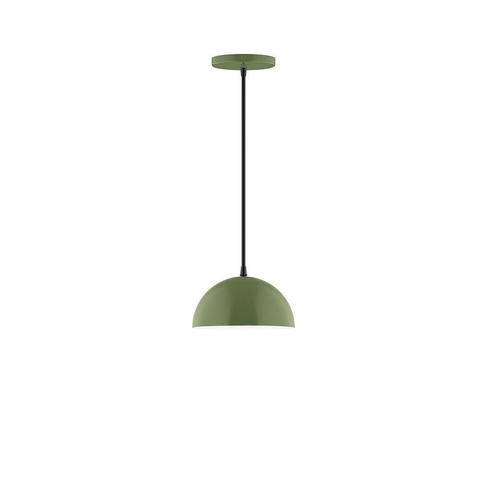 8" Axis Mini Dome LED Pendant, white and gray dot fabric cord with canopy, Fern Green