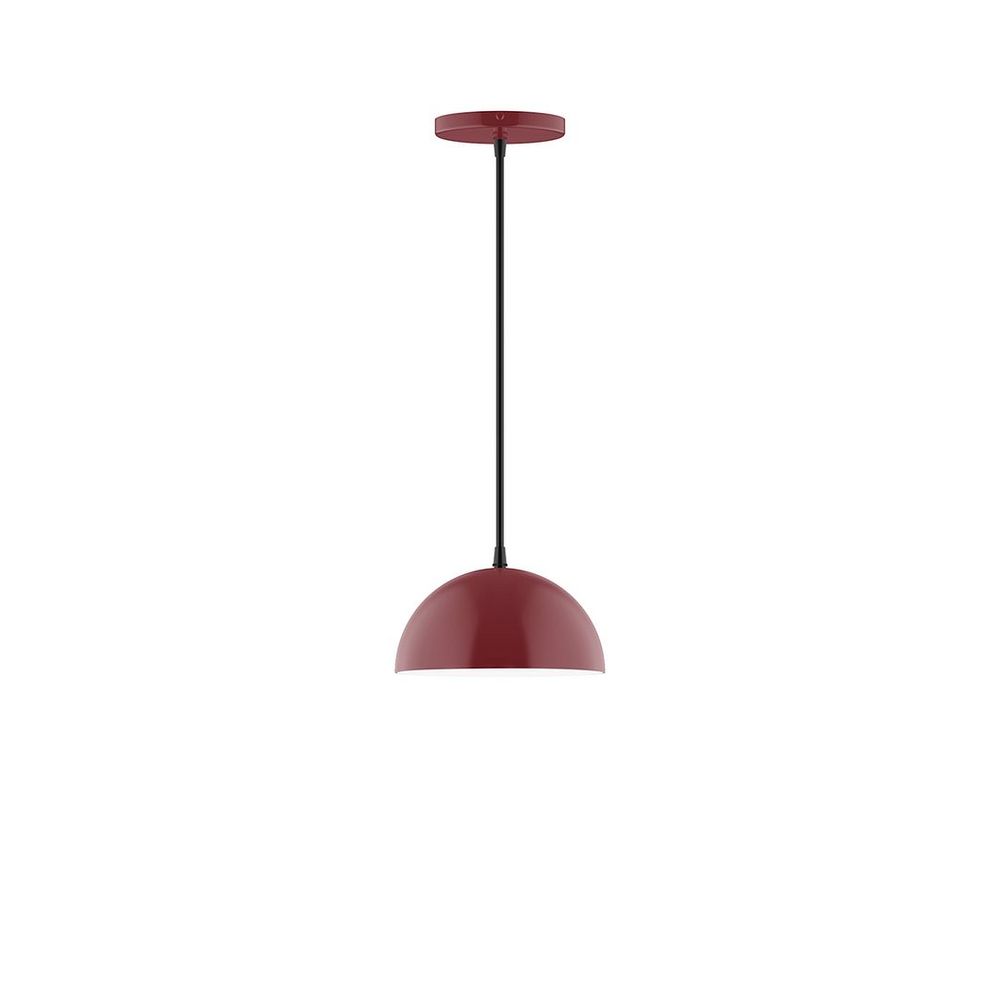 8" Axis Mini Dome LED Pendant, cool tweed fabric cord with canopy, Barn Red