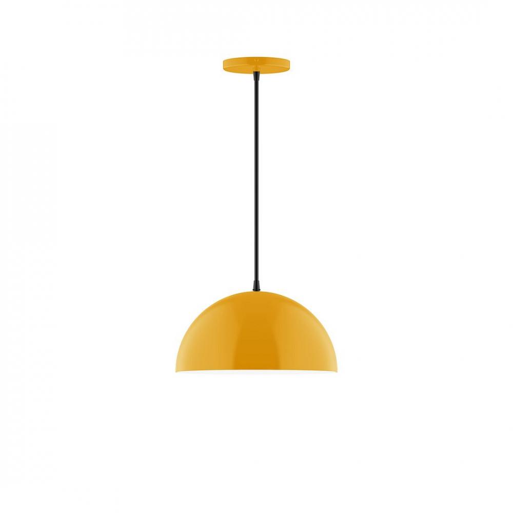 12" Axis Dome LED Pendant, white fabric cord with canopy, Bright Yellow