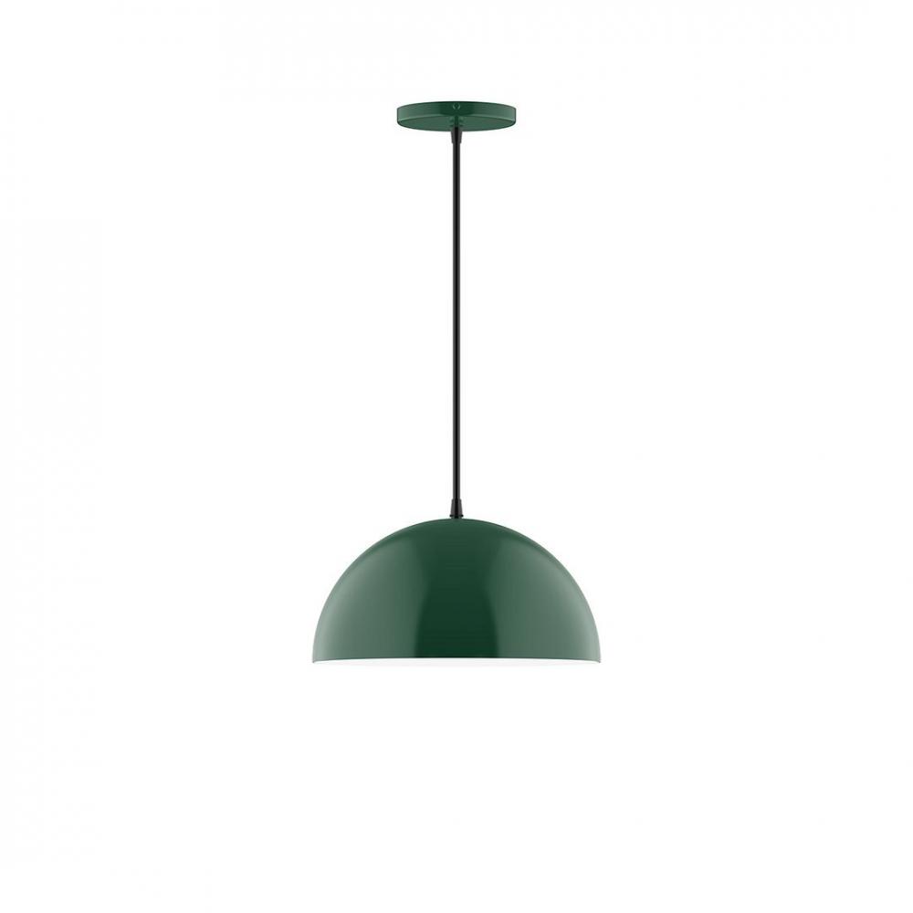 12" Axis Dome LED Pendant, ivory fabric cord with canopy, Forest Green