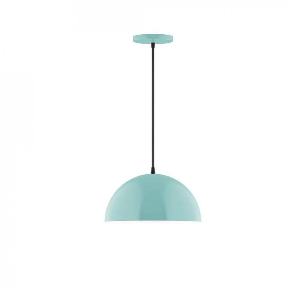 12" Axis Dome LED Pendant, cool tweed fabric cord with canopy, Sea Green