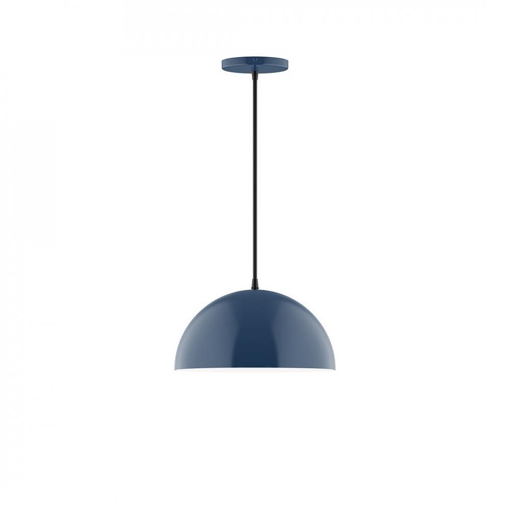 12" Axis Dome LED Pendant, cool tweed fabric cord with canopy, Navy