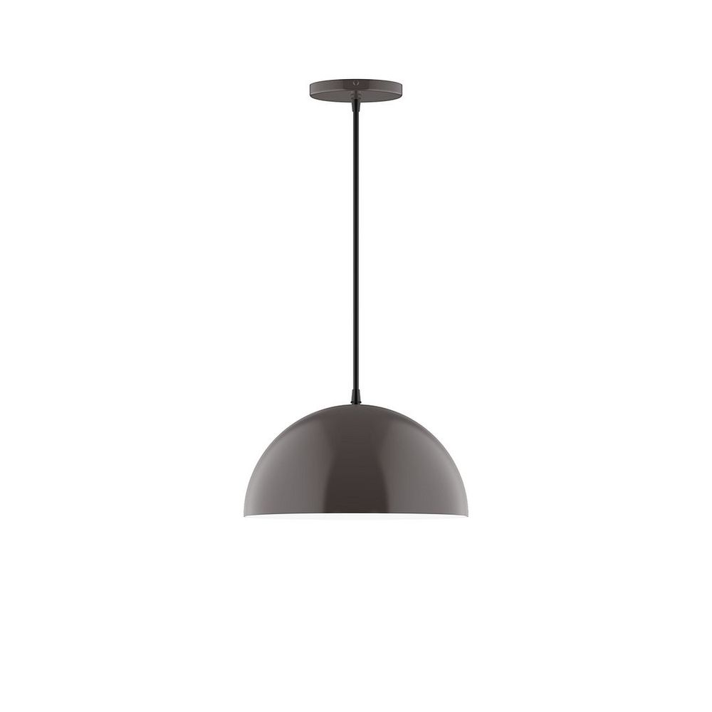 12" Axis Dome LED Pendant, white and gray dot fabric cord with canopy, Architectural Bronze