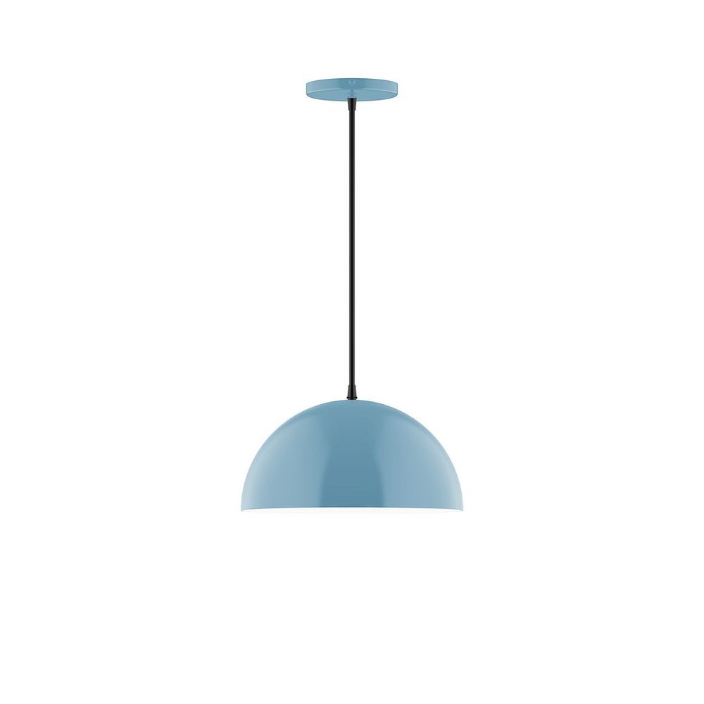 12" Axis Dome LED Pendant, white and gray dot fabric cord with canopy, Light Blue