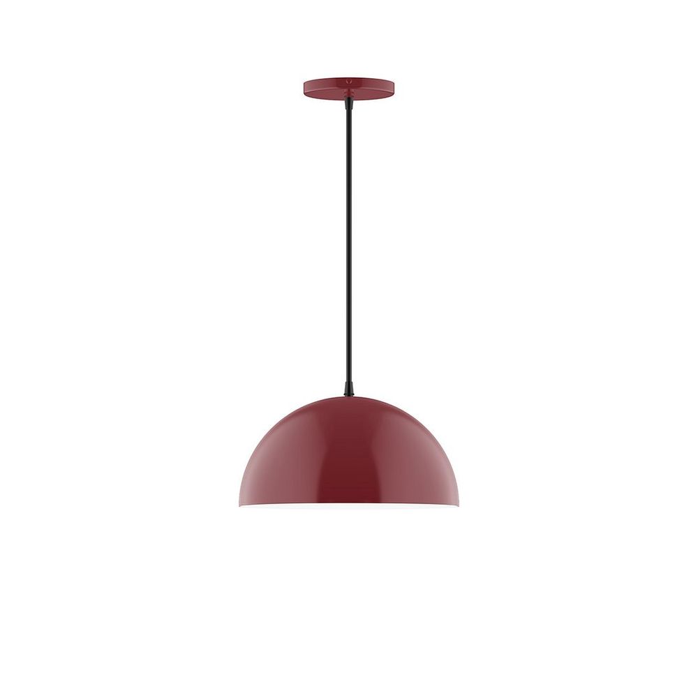 12" Axis Dome LED Pendant, gray fabric cord with canopy, Barn Red