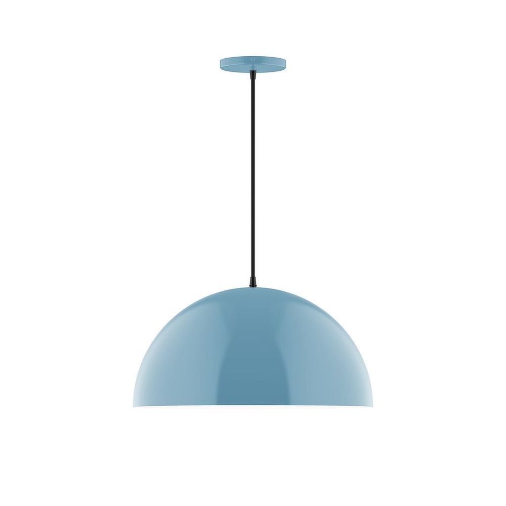 18" Axis Dome LED Pendant, white and gray dot fabric cord with canopy, Light Blue