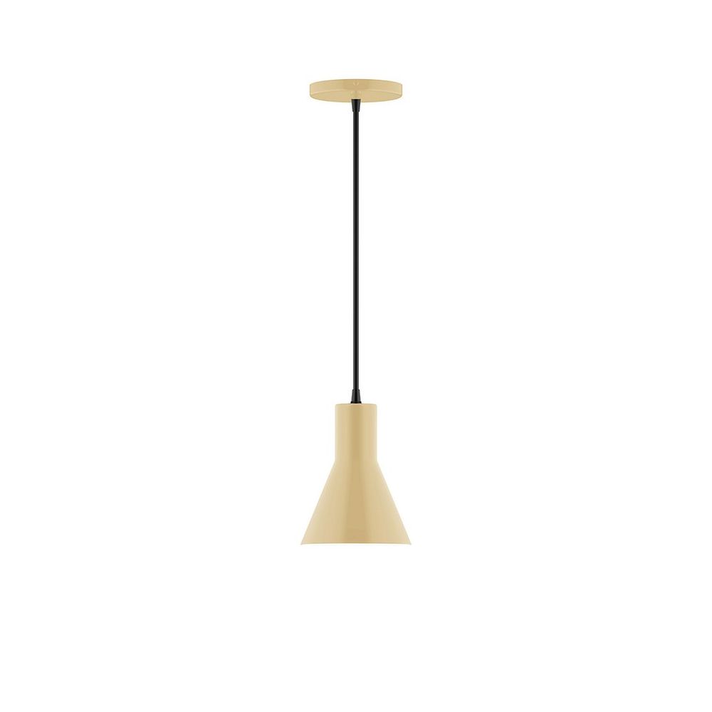 6" Axis Flared Cone LED Pendant, cool tweed fabric cord with canopy, Ivory