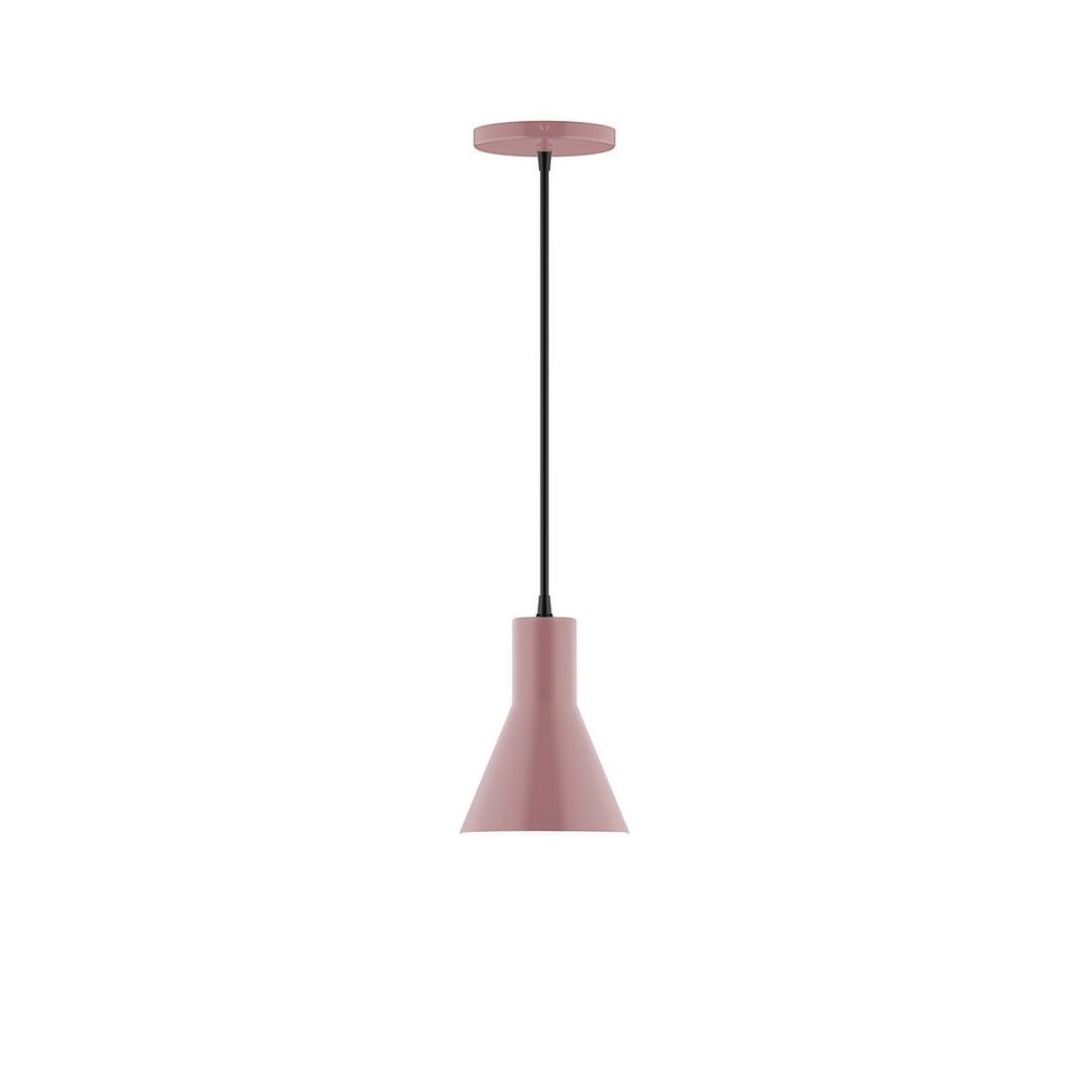 6" Axis Flared Cone LED Pendant, brown and ivory houndstooth fabric cord with canopy, Mauve