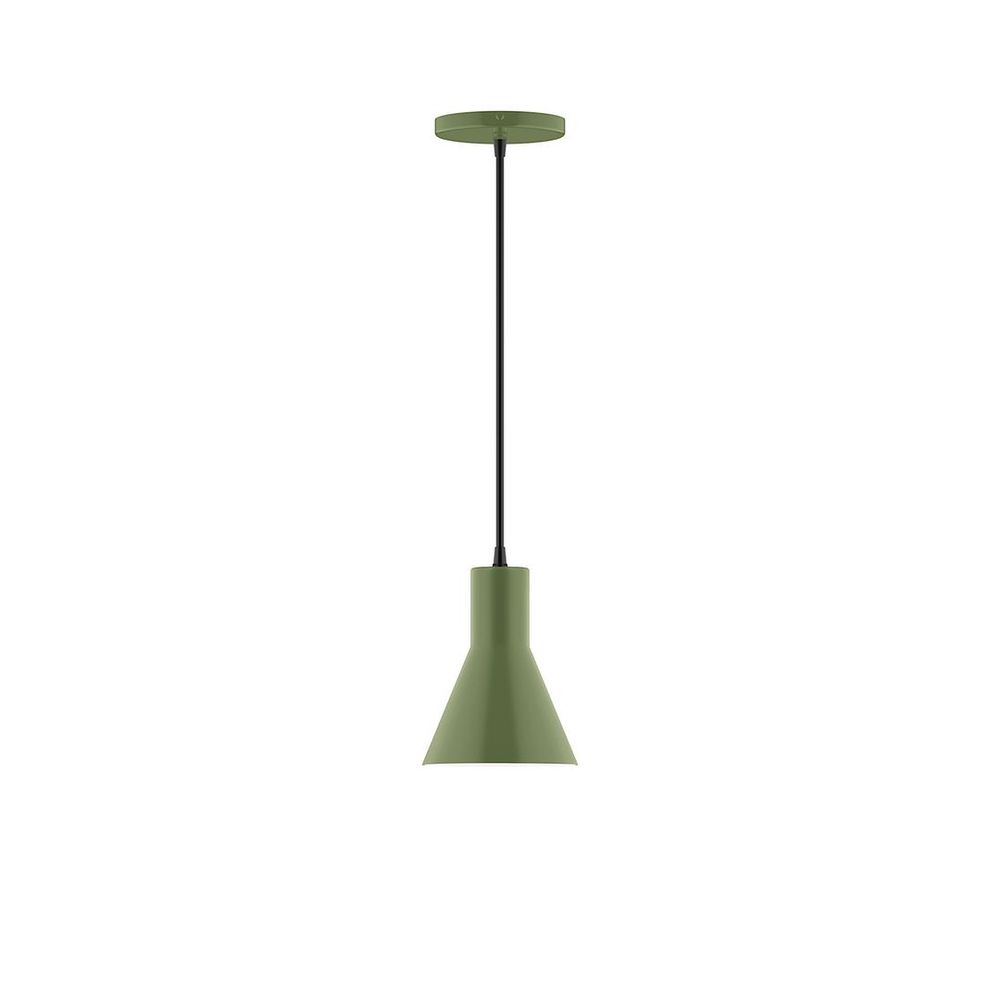 6" Axis Flared Cone LED Pendant, navy mini tweed fabric cord with canopy, Fern Green