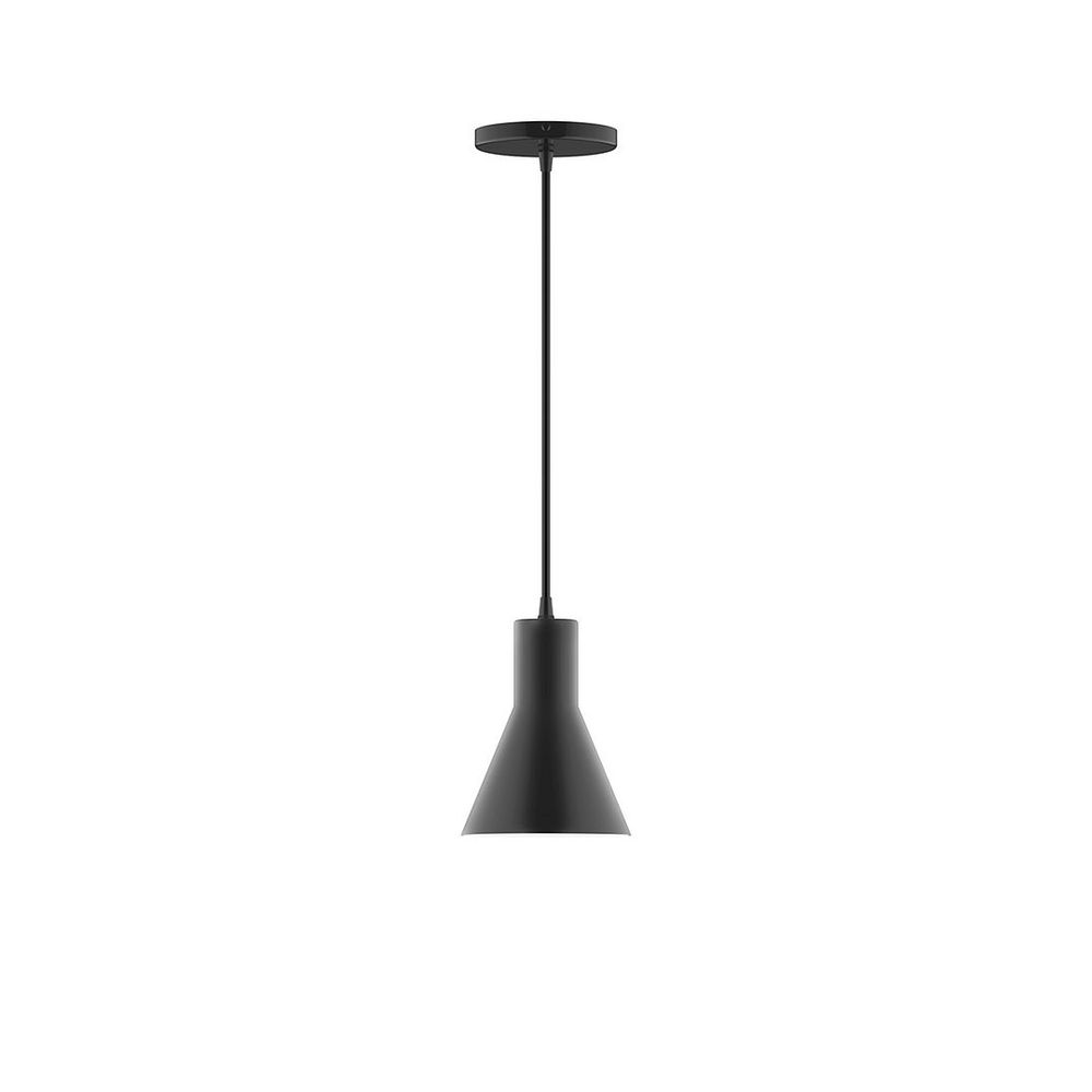 6" Axis Flared Cone LED Pendant, white cord with canopy, Black