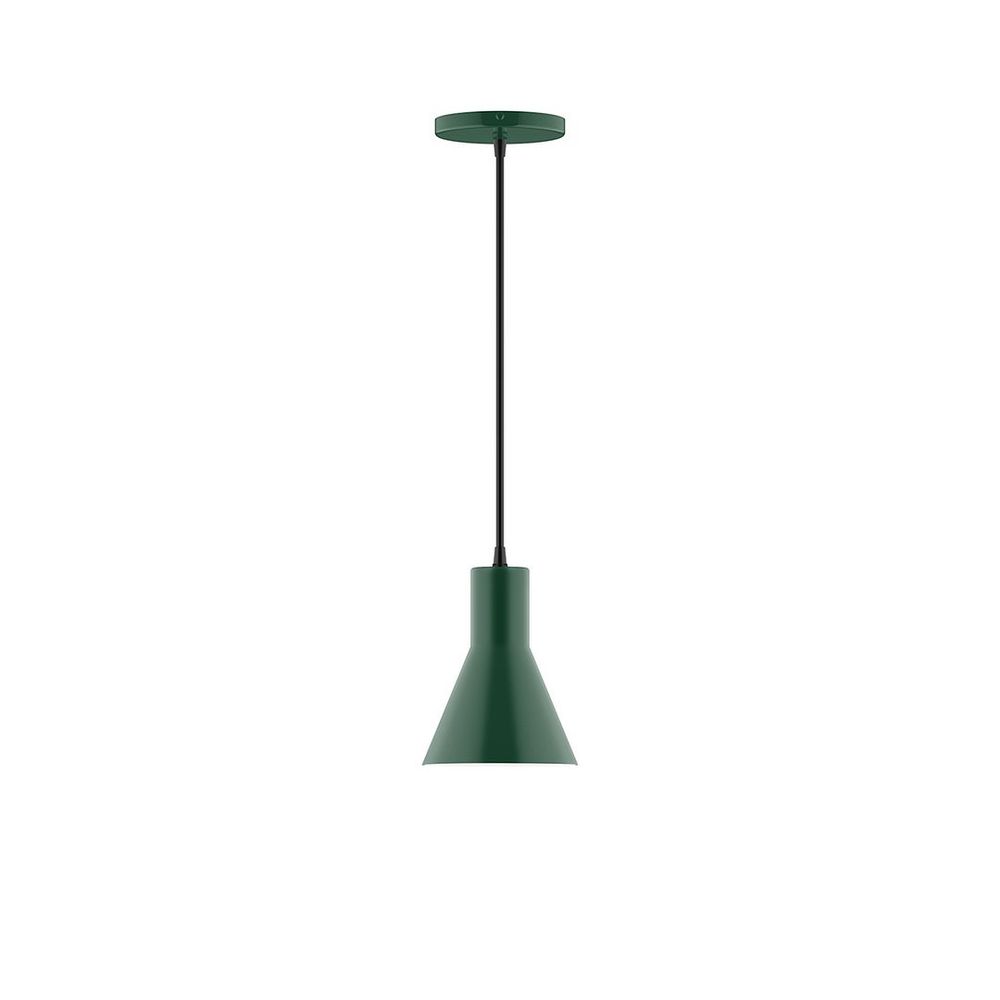 6" Axis Flared Cone LED Pendant, polished copper fabric cord with canopy, Forest Green