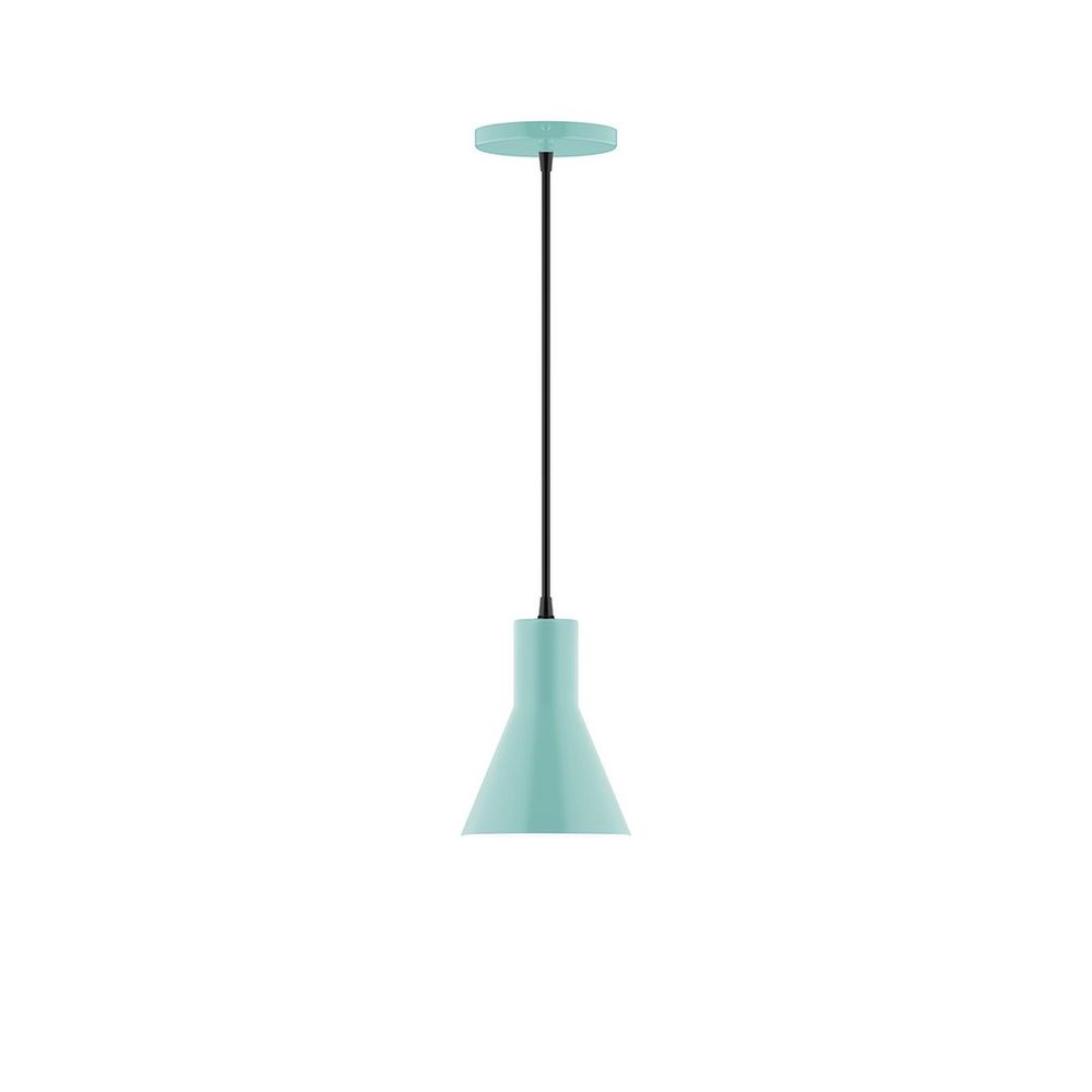 6" Axis Flared Cone LED Pendant, neutral argyle fabric cord with canopy, Sea Green