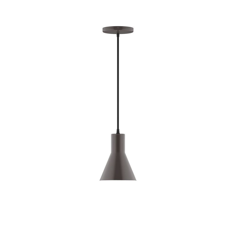 6" Axis Flared Cone LED Pendant, neutral argyle fabric cord with canopy, Architectural Bronze