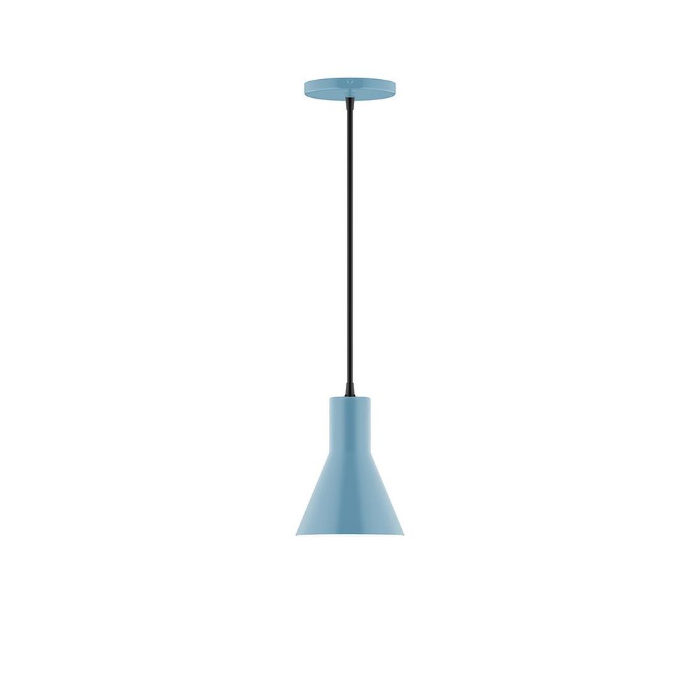 6" Axis Flared Cone LED Pendant, black and white houndstooth fabric cord with canopy, Light Blue