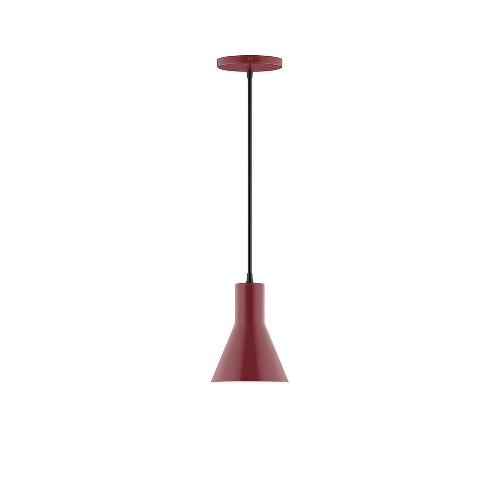 6" Axis Flared Cone LED Pendant, red and white zigzag fabric cord with canopy, Barn Red