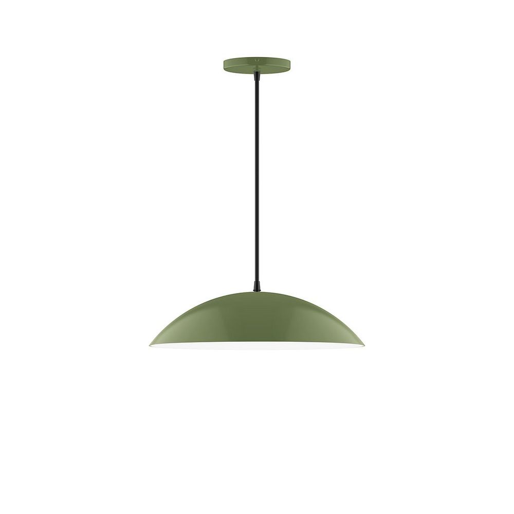 16" Axis Half Dome LED Pendant, black and white houndstooth fabric cord with canopy, Fern Green