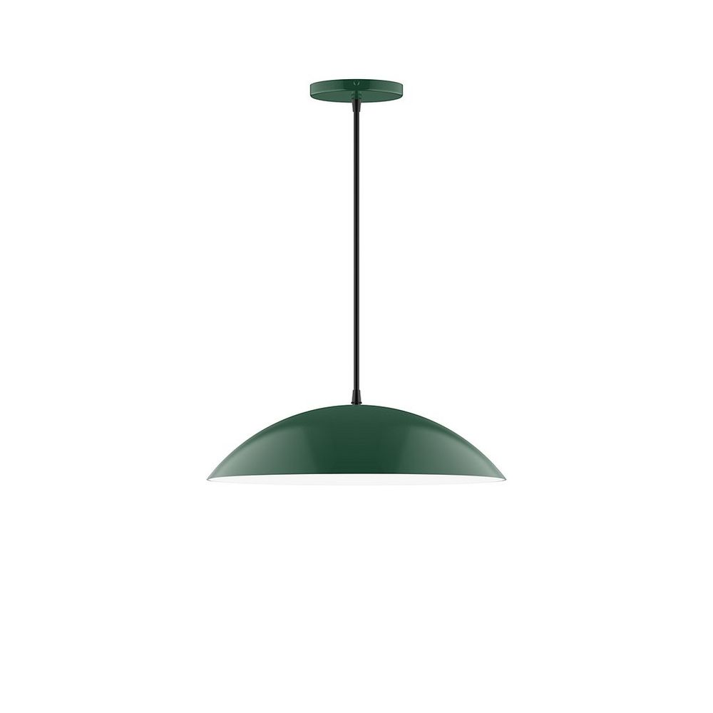 16" Axis Half Dome LED Pendant, brown and ivory houndstooth fabric cord with canopy, Forest Gree