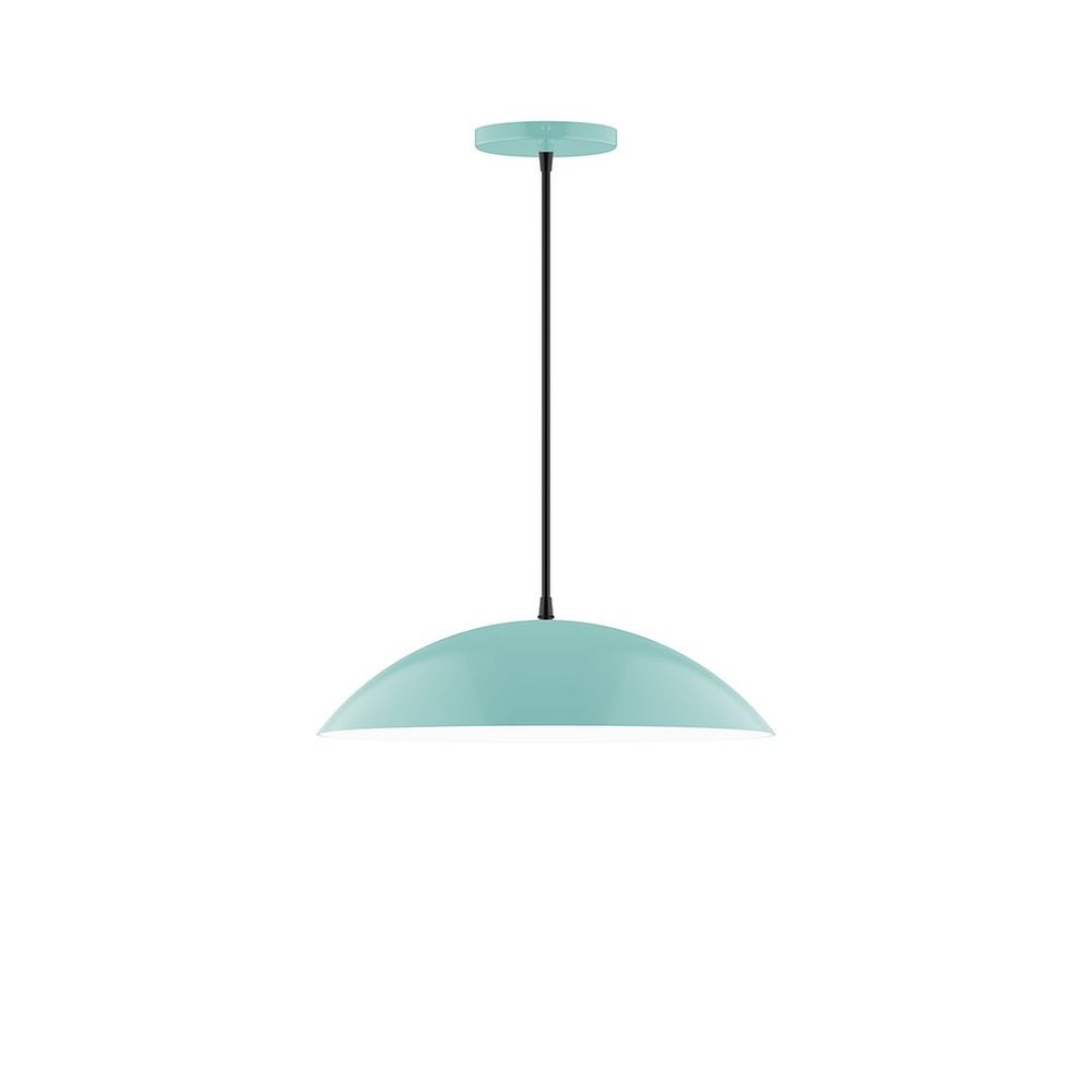 16" Axis Half Dome LED Pendant, navy mini tweed fabric cord with canopy, Sea Green