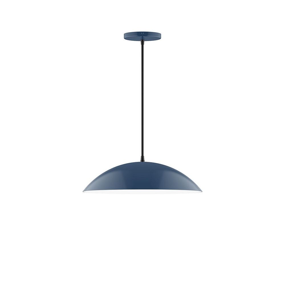 16" Axis Half Dome LED Pendant, neutral argyle fabric cord with canopy, Navy