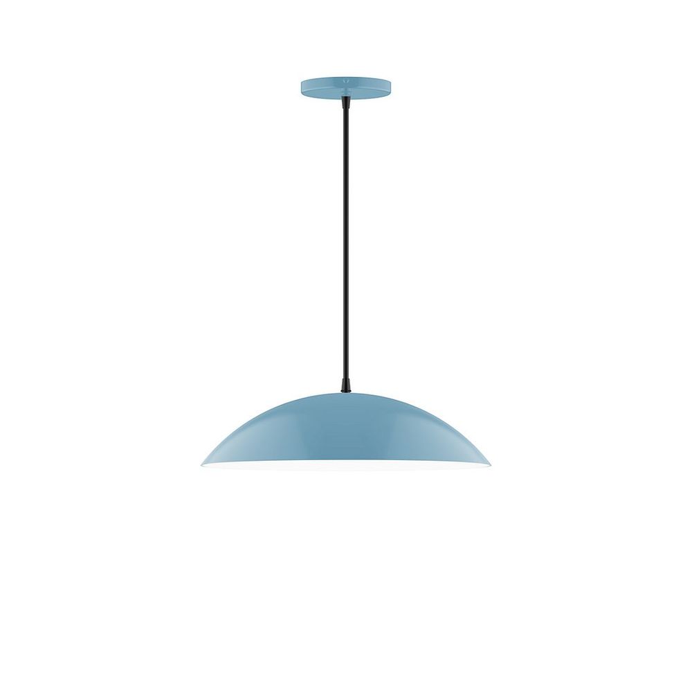 16" Axis Half Dome LED Pendant, black and white houndstooth fabric cord with canopy, Light Blue