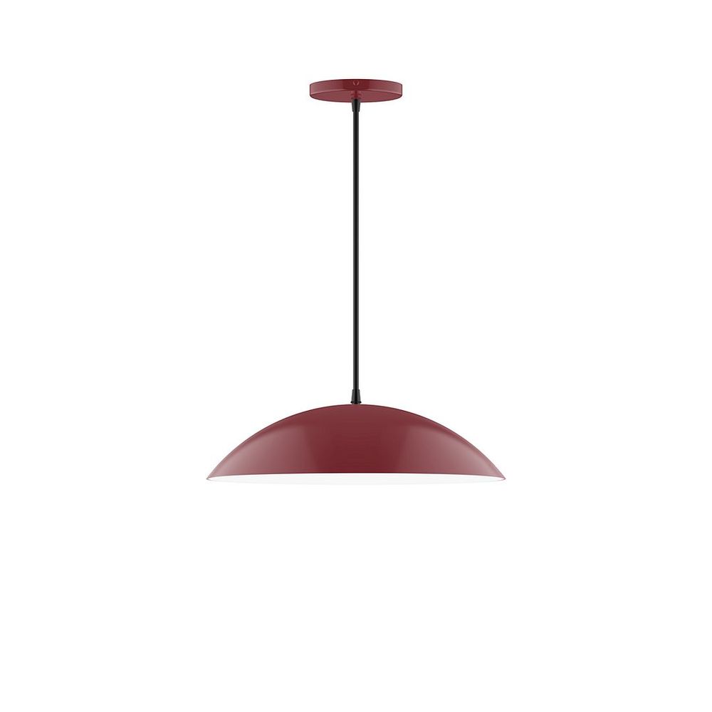 16" Axis Half Dome LED Pendant, neutral argyle fabric cord with canopy, Barn Red