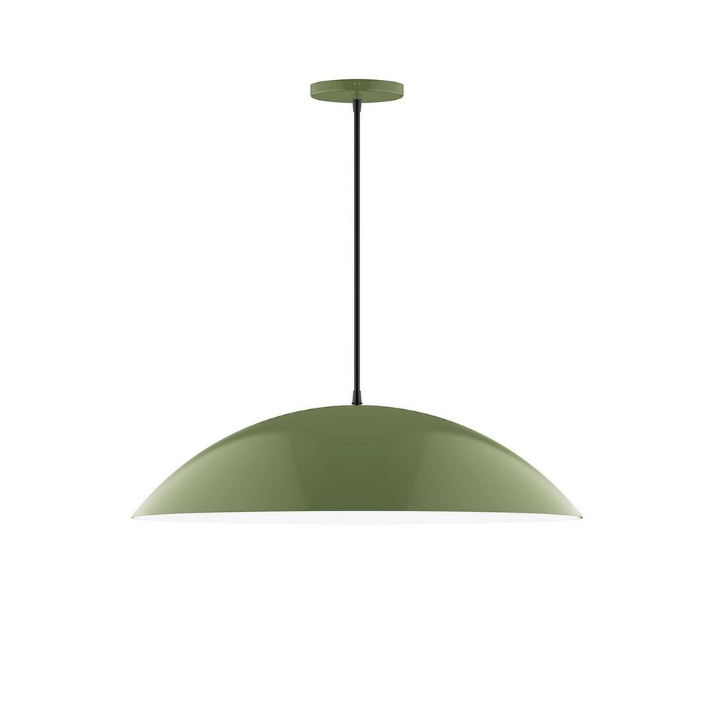 24" Axis Half Dome LED Pendant, black and white houndstooth fabric cord with canopy, Fern Green