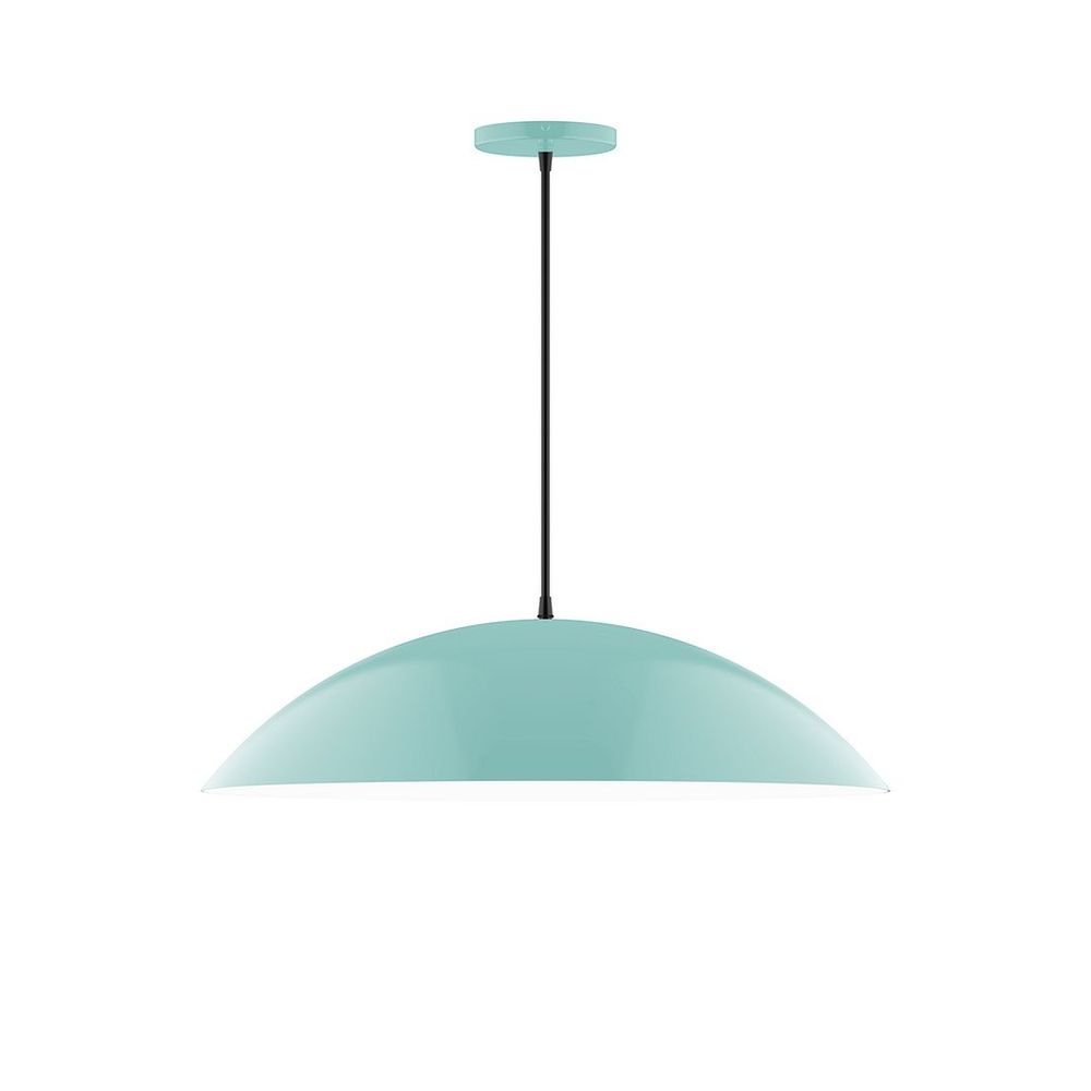 24" Axis Half Dome LED Pendant, polished copper fabric cord with canopy, Sea Green