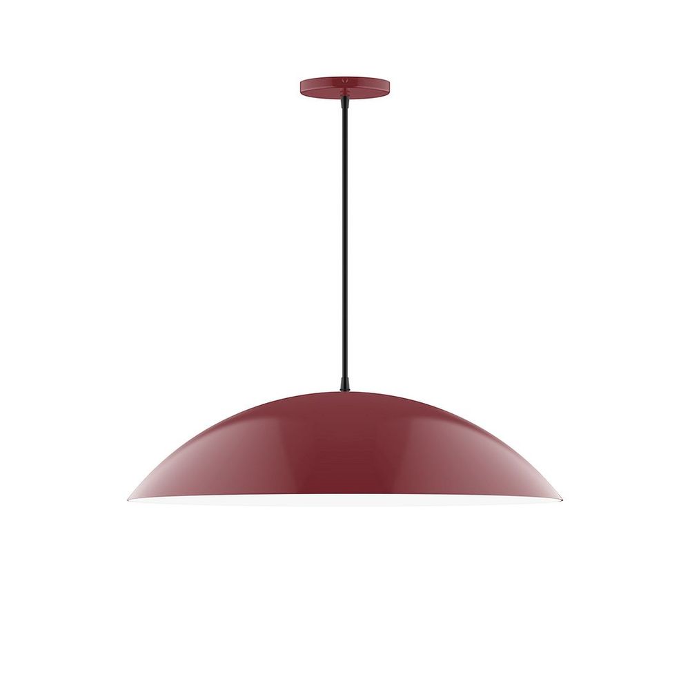 24" Axis Half Dome LED Pendant, neutral argyle fabric cord with canopy, Barn Red