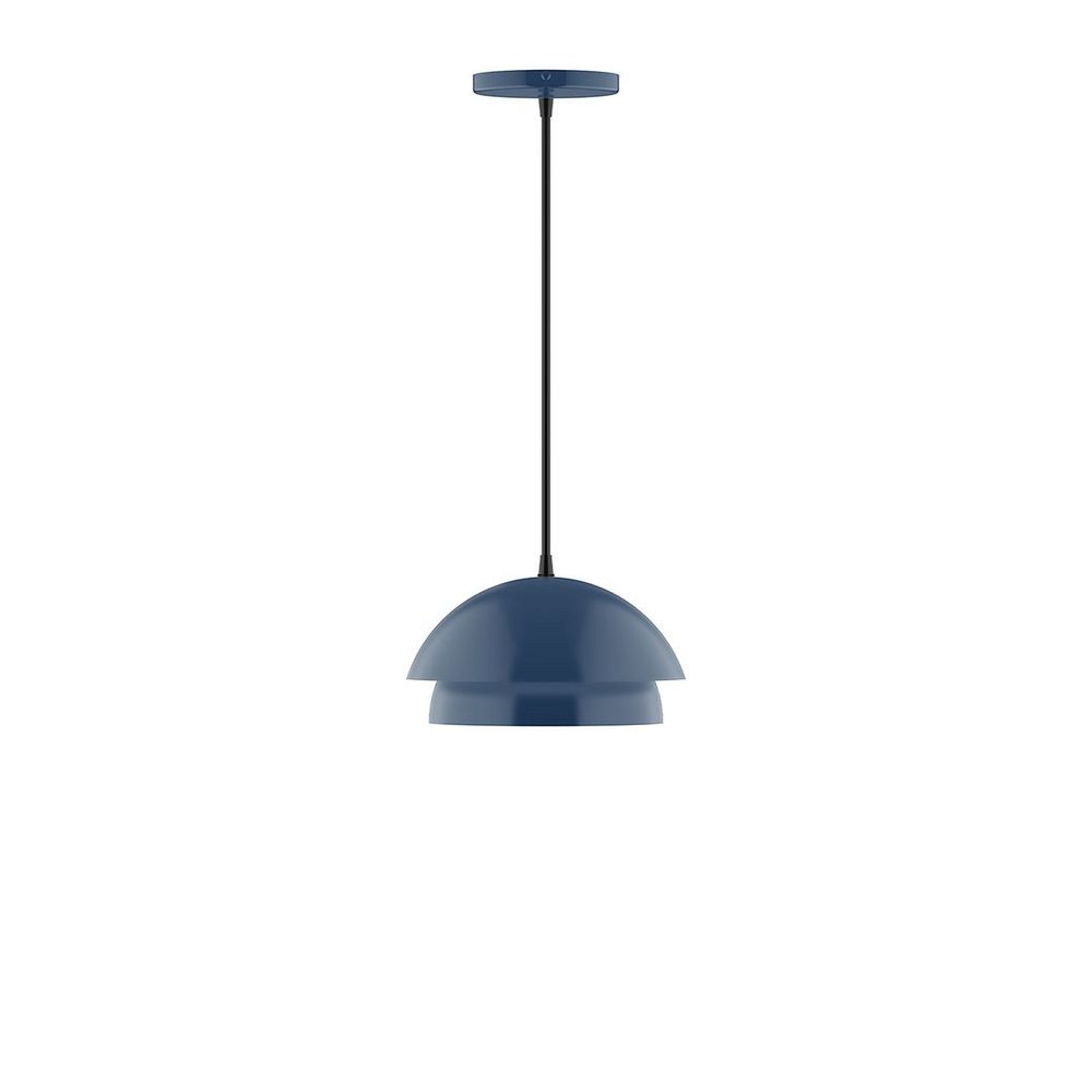 10" Nest LED Pendant, polished copper fabric cord with canopy, Navy