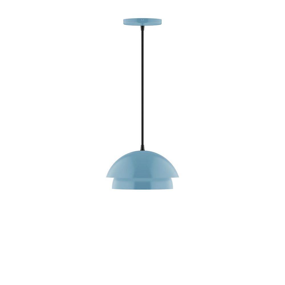 10" Nest LED Pendant, white fabric cord with canopy, Light Blue