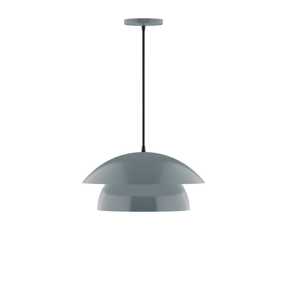 16" Nest LED Pendant, navy mini tweed fabric cord with canopy, Slate Gray