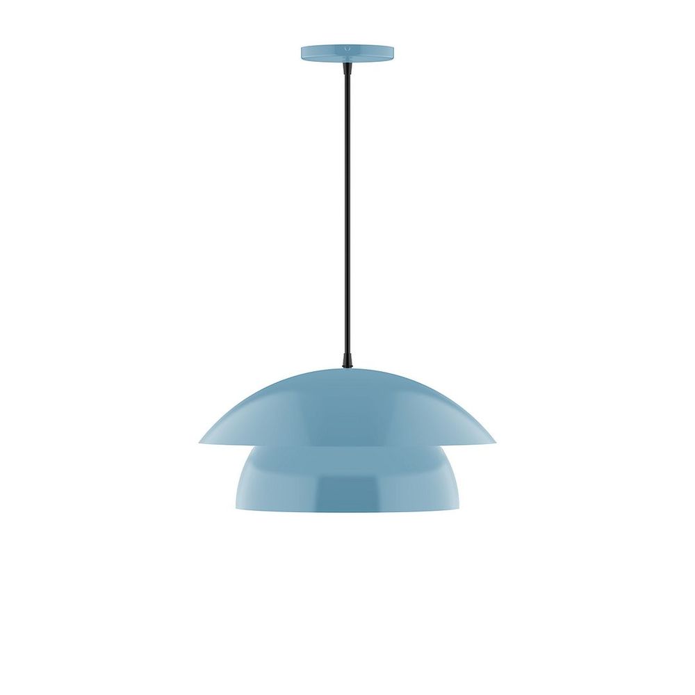 16" Nest LED Pendant, white and gray dot fabric cord with canopy, Light Blue