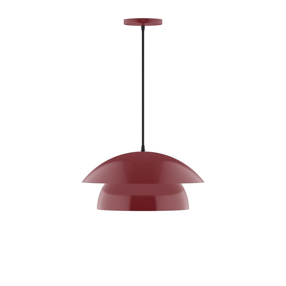 16" Nest LED Pendant, gray fabric cord with canopy, Barn Red