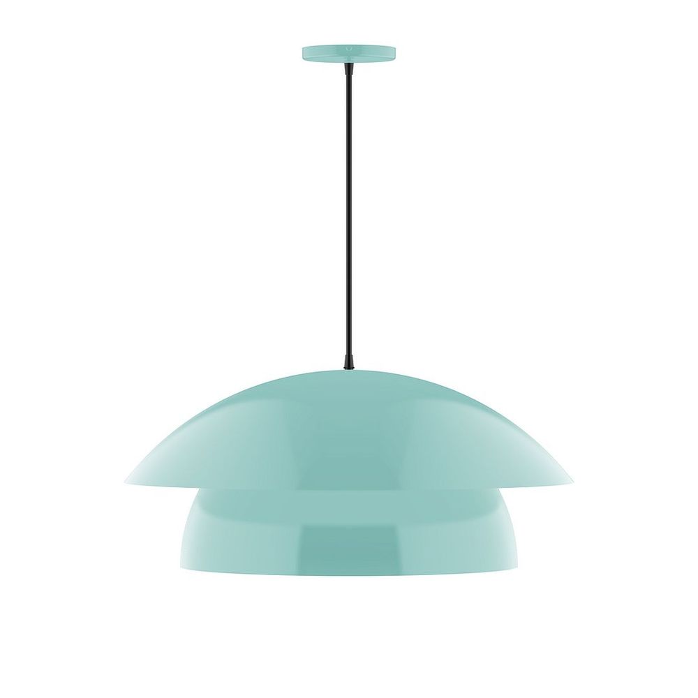 24" Nest LED Pendant, white fabric cord with canopy, Sea Green