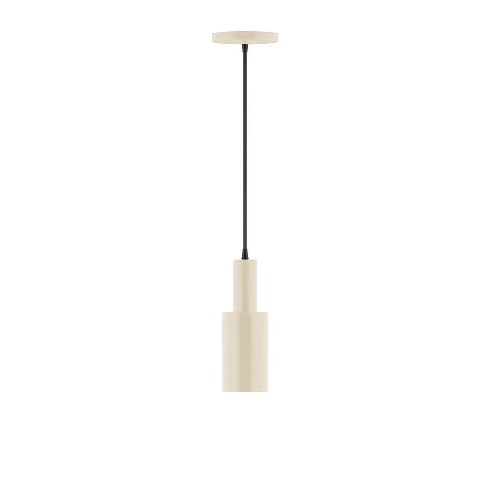 3.5" Stack Mini Cylinder LED Pendant, brown and ivory houndstooth fabric cord with canopy, Cream