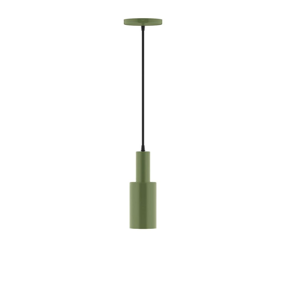 3.5" Stack Mini Cylinder LED Pendant, gray fabric cord with canopy, Fern Green