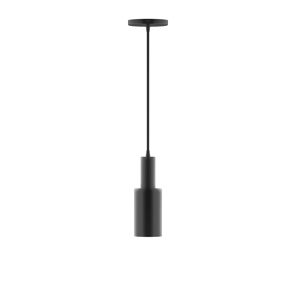 3.5" Stack Mini Cylinder LED Pendant, gray fabric cord with canopy, Black