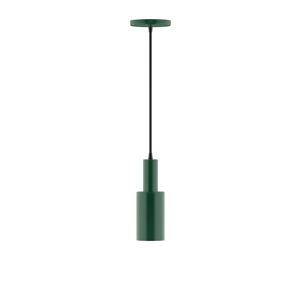 3.5" Stack Mini Cylinder LED Pendant, polished copper fabric cord with canopy, Forest Green