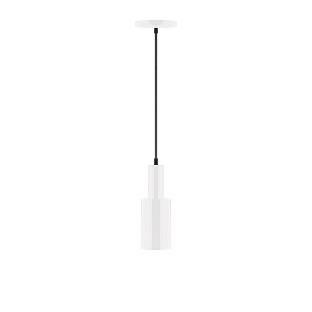 3.5" Stack Mini Cylinder LED Pendant, black and white houndstooth fabric cord with canopy, White