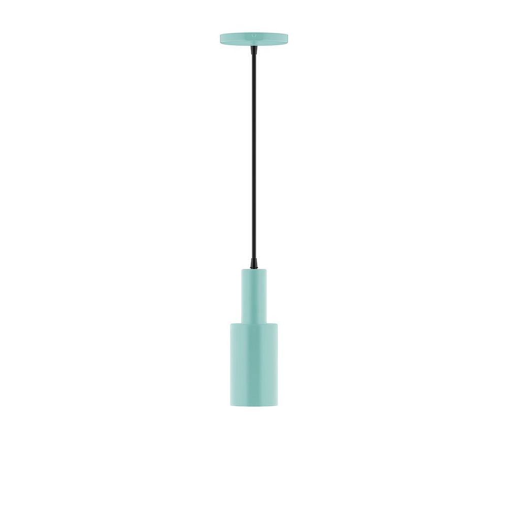 3.5" Stack Mini Cylinder LED Pendant, neutral argyle fabric cord with canopy, Sea Green