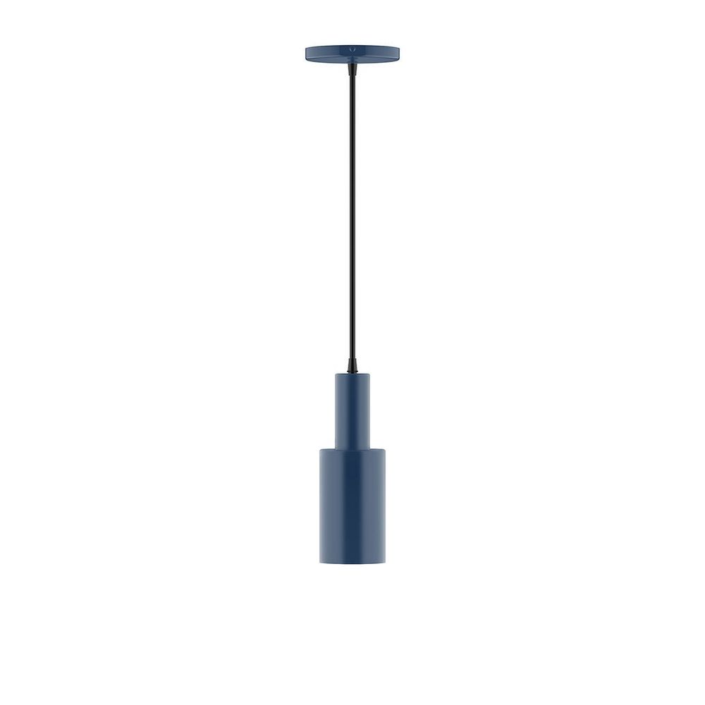 3.5" Stack Mini Cylinder LED Pendant, polished copper fabric cord with canopy, Navy