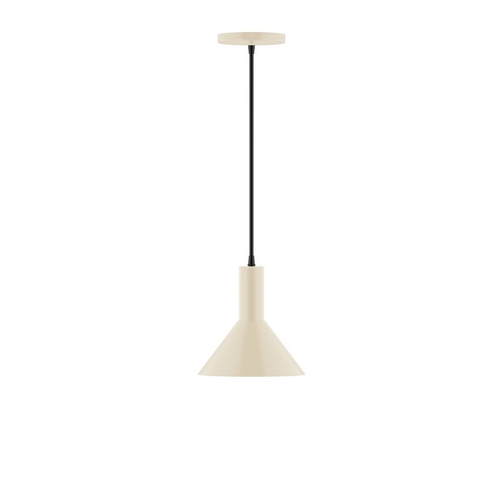 8" Stack Mini Cone LED Pendant, polished copper fabric cord with canopy, Cream