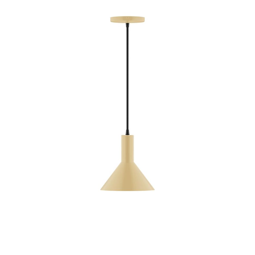 8" Stack Mini Cone LED Pendant, polished copper fabric cord with canopy, Ivory