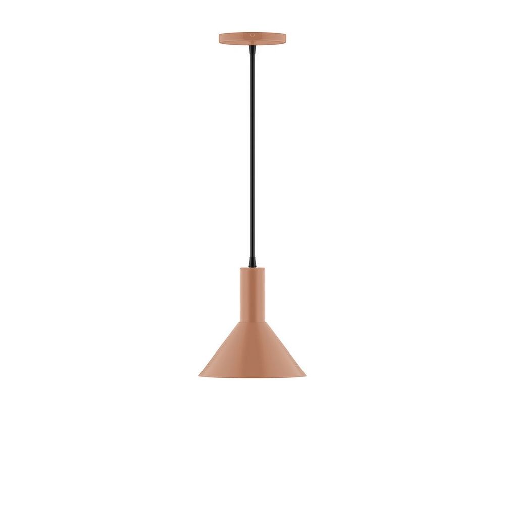 8" Stack Mini Cone LED Pendant, white fabric cord with canopy, Terracotta