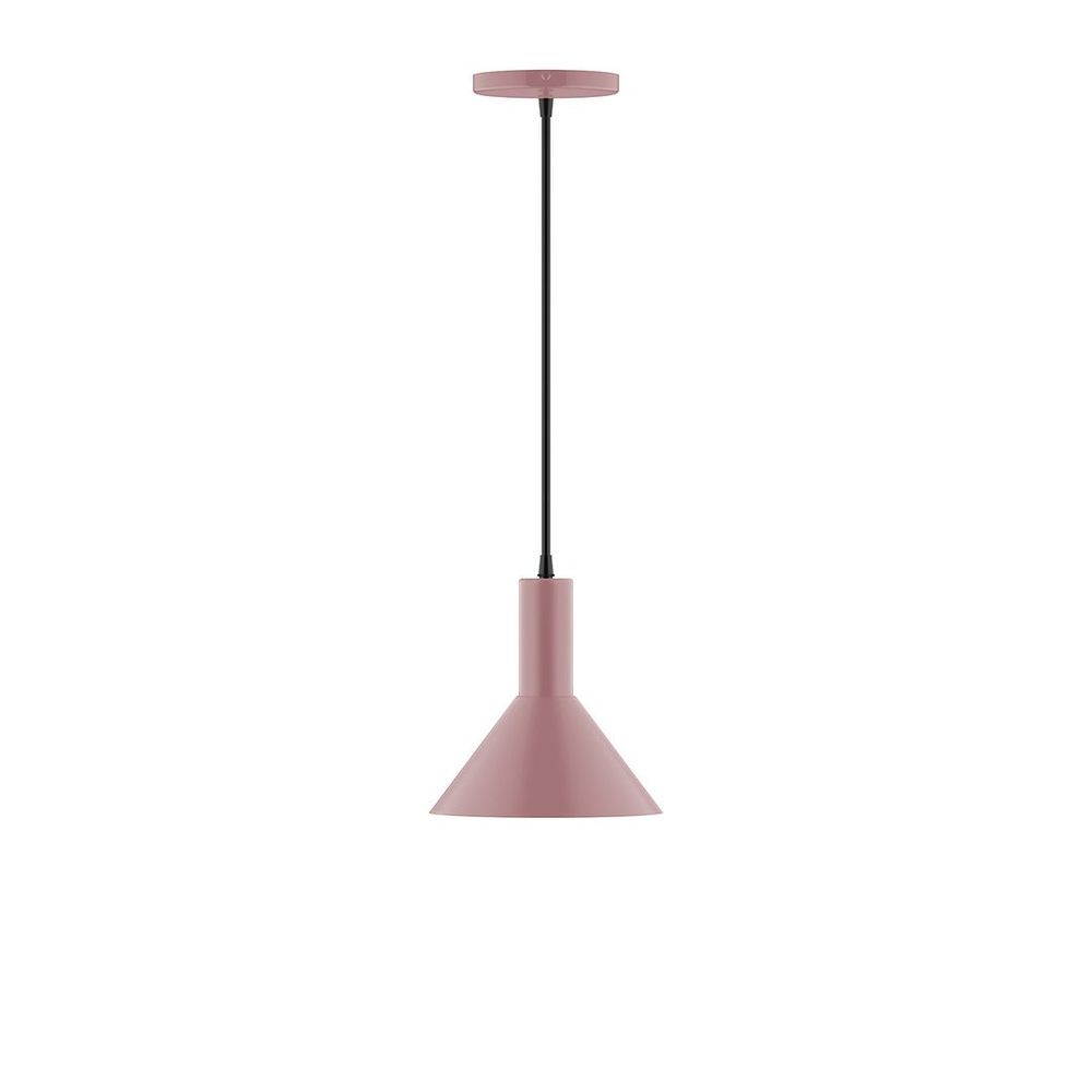 8" Stack Mini Cone LED Pendant, white and gray dot fabric cord with canopy, Mauve