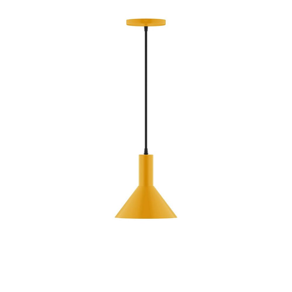 8" Stack Mini Cone LED Pendant, neutral argyle fabric cord with canopy, Bright Yellow