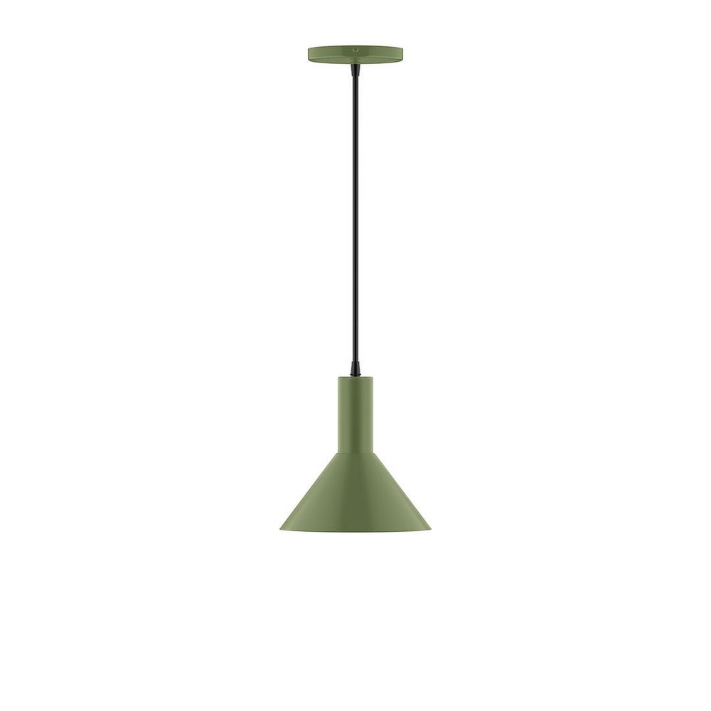 8" Stack Mini Cone LED Pendant, navy mini tweed fabric cord with canopy, Fern Green