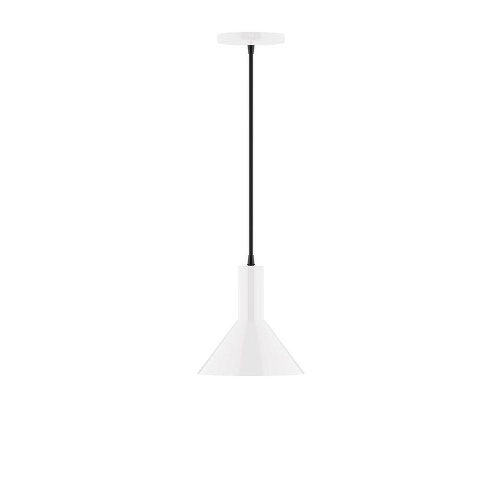 8" Stack Mini Cone LED Pendant, white and gray dot fabric cord with canopy, White