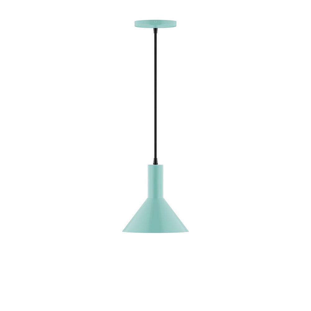 8" Stack Mini Cone LED Pendant, white fabric cord with canopy, Sea Green