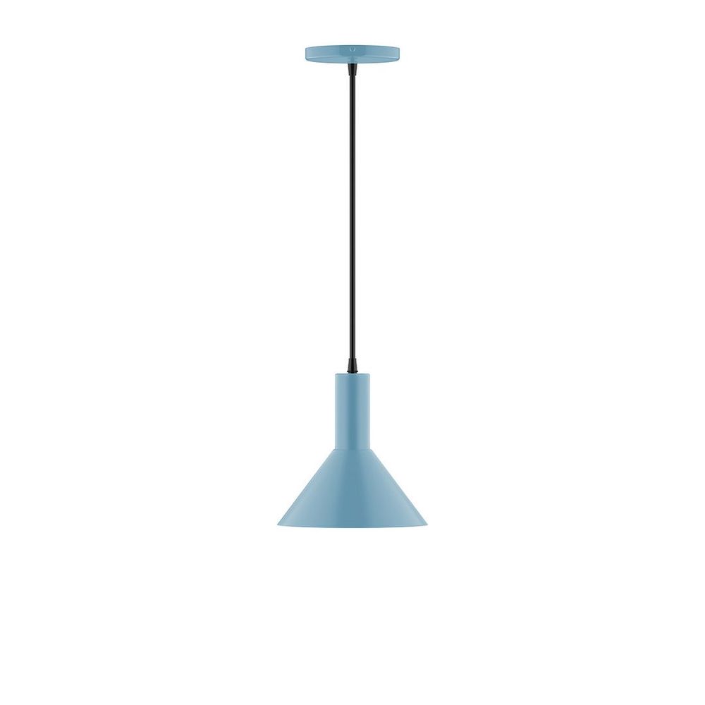 8" Stack Mini Cone LED Pendant, navy mini tweed fabric cord with canopy, Light Blue